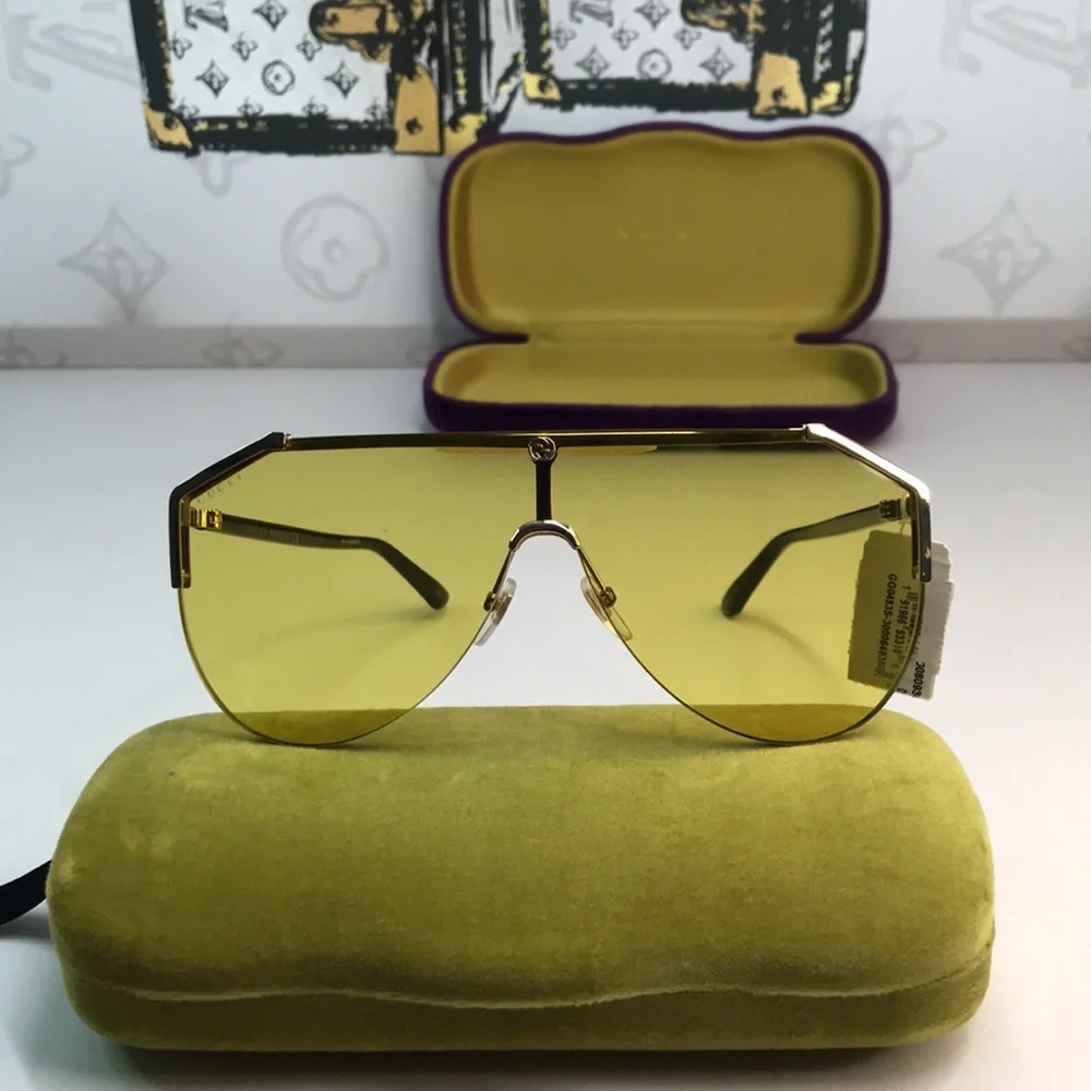 100%- New Authentic GUCCI GG0584s 004 140’ Aviator Shield Sunglasses